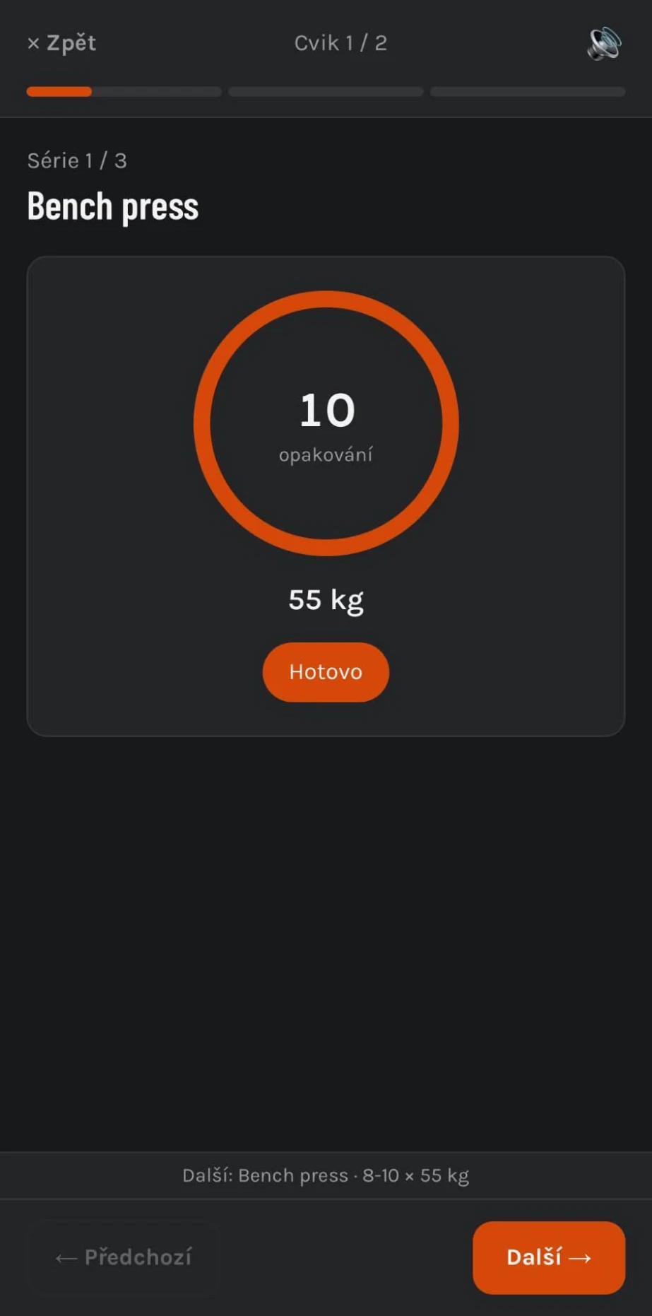 Vedená lekce na mobilu — série cviku s časovačem