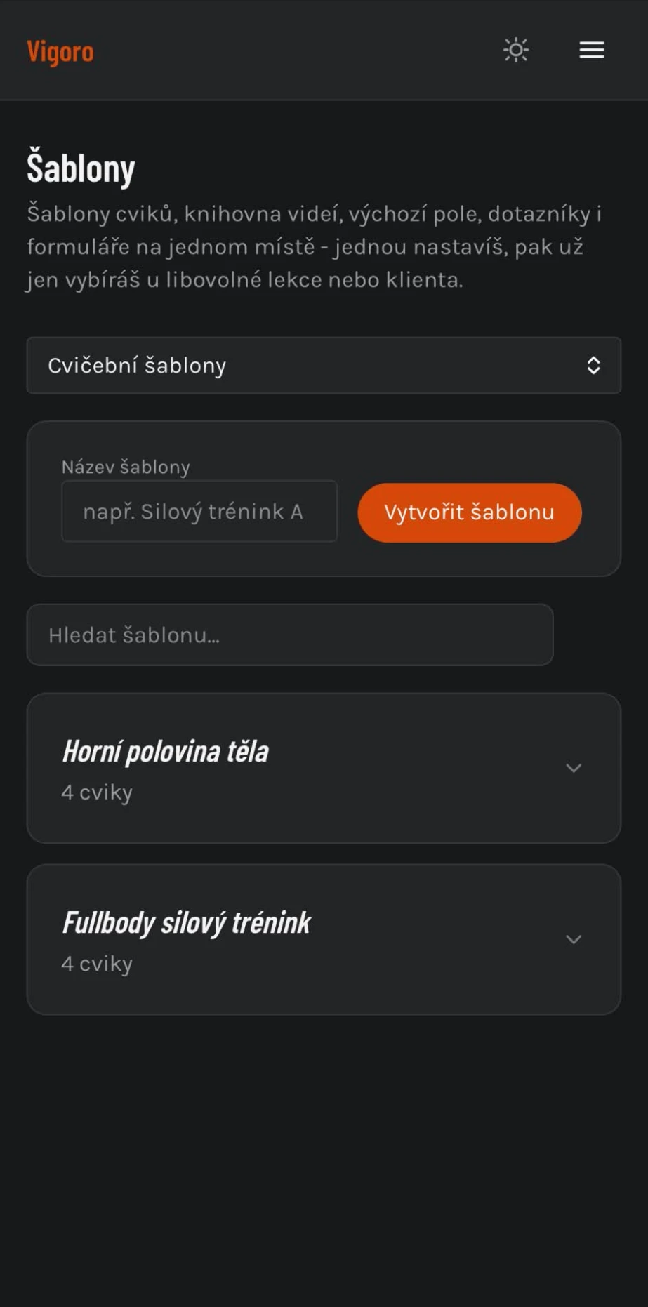 Cvičební šablony a knihovna cviků
